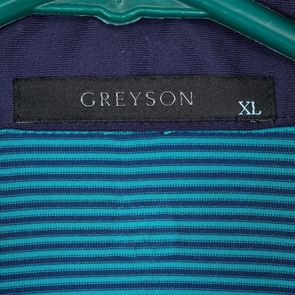 GREYSON Men's XL Striped Golf Polo Shirt Teal Navy Performance Short Sleeve - Picture 2 of 11